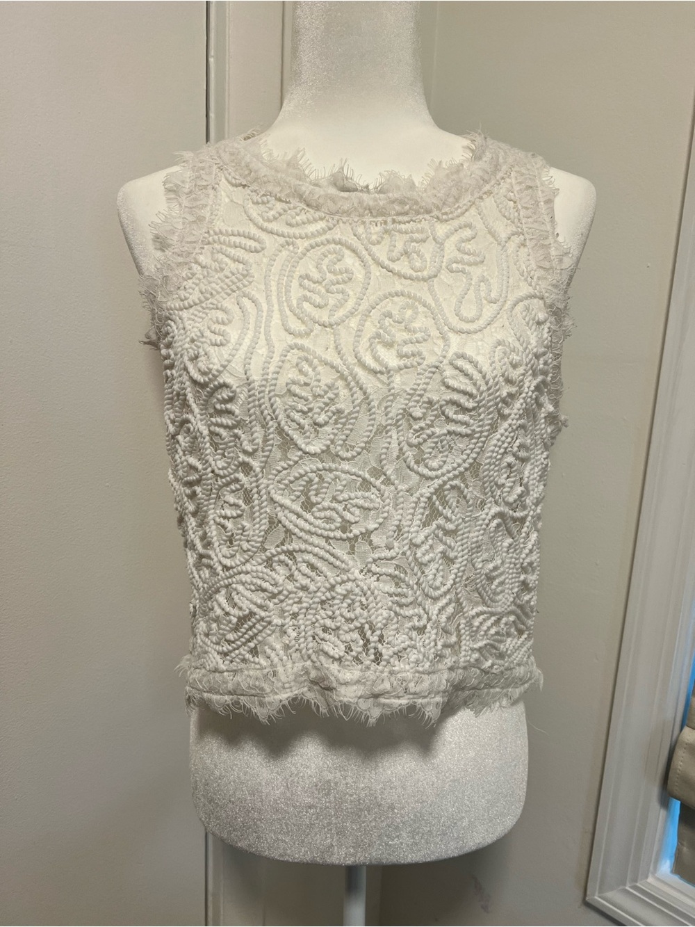 Sans Souci Ivory Embroidered Lace Paisley Crop Top Sleeveless Boho